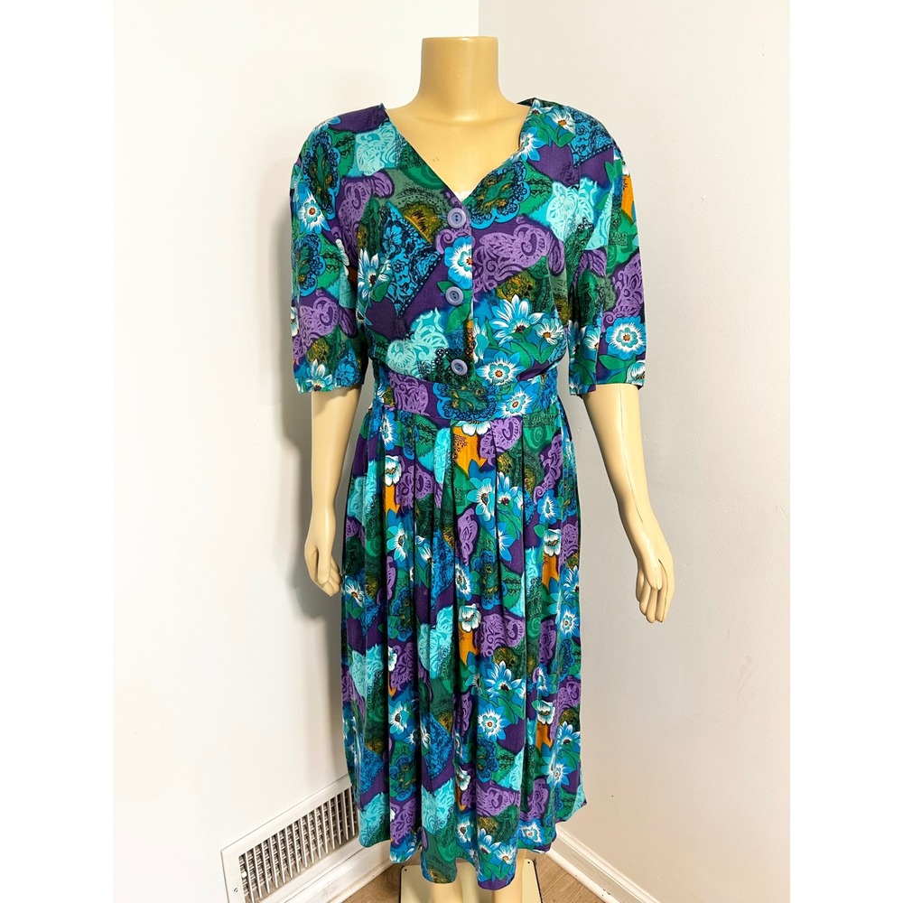 Norton McNaughton Vintage 90s Floral Paisley 2 Piece Midi Dress Set Purple 16